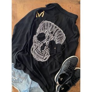 NWOT Edgy Sheer Skull Embroidered Blouse